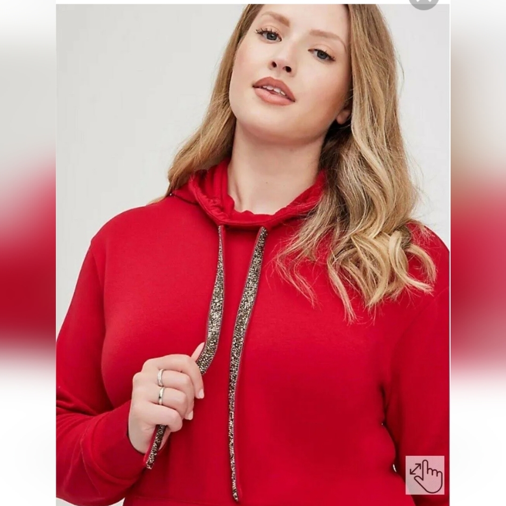 Torrid Red Pullover Ultra Soft Fleece Hoodie Dress - Picture 3 of 12